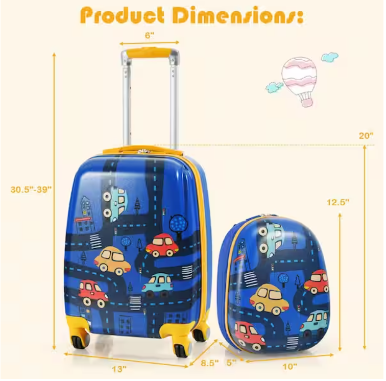 2PC Luggage Set 12'' Backpack & 18'' Rolling Suitcase for Travel, slightly marked