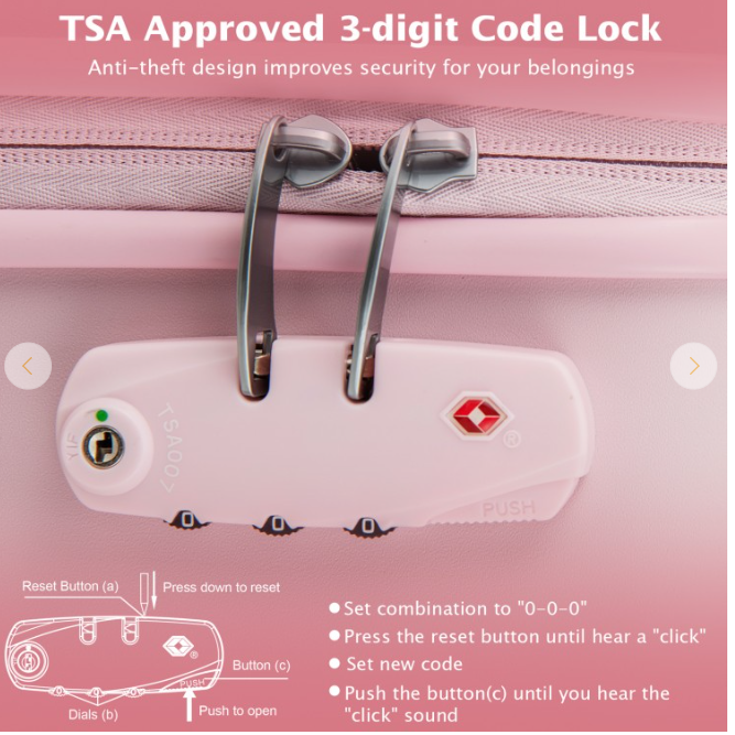 pink suitcase hard, with lock