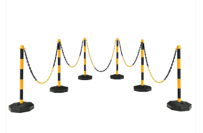 6 Pack 34" Traffic Delineator Poles With 5Ft Chains And Fillable Base-Yellow