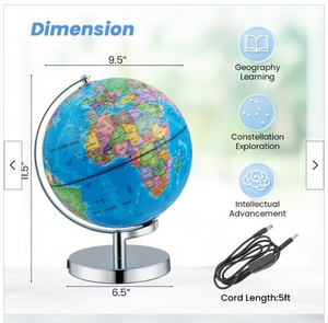 3-in-1 Illuminated World Globe W/ Stand & 88 Constellations, 1 BOX