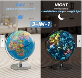 3-in-1 Illuminated World Globe W/ Stand & 88 Constellations, 1 BOX