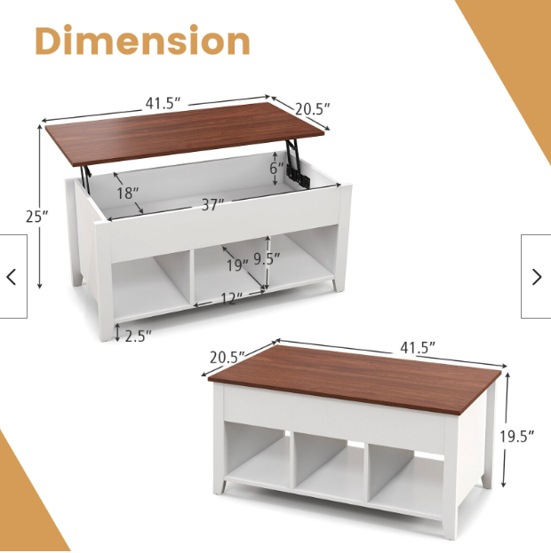 Lift Top Coffee Table, Fully Assembled