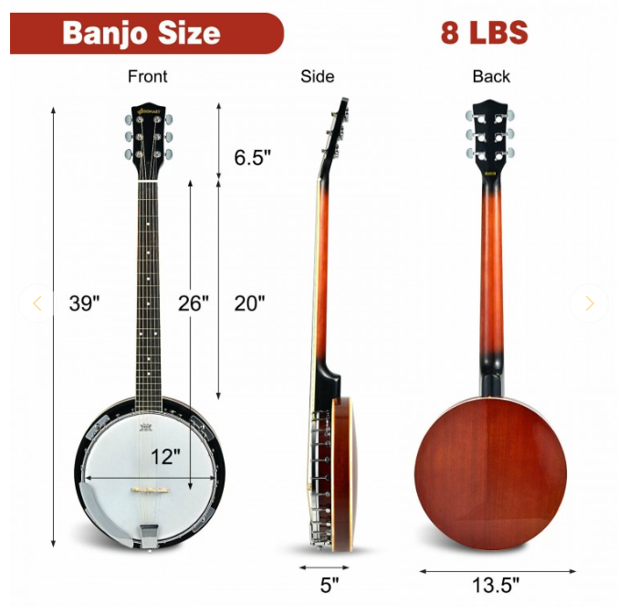 39 Inch Full Size 6 string 24 Bracket Professional Banjo Instrument with Open Back