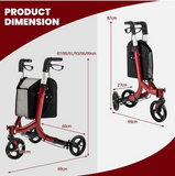 NO TAX, 3 Wheel Folding Rollator Aluminum Mobility Walker Adjustable Handle Lightweight, Red