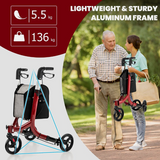 NO TAX, 3 Wheel Folding Rollator Aluminum Mobility Walker Adjustable Handle Lightweight, Red