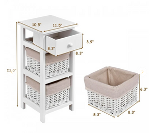 2 Pieces Bedroom Bedside End Table with Drawer Baskets