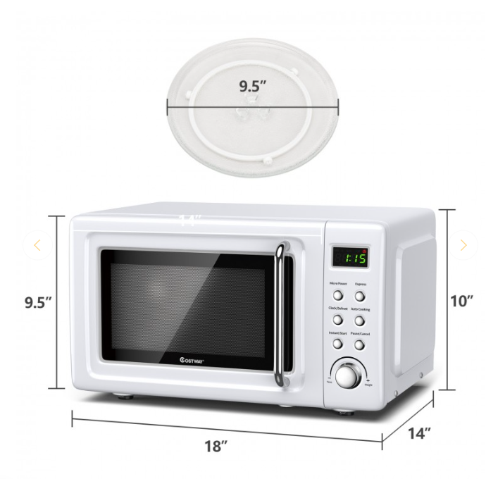 700W Retro Countertop Microwave Oven with 5 Micro Power and Auto Cooking Function