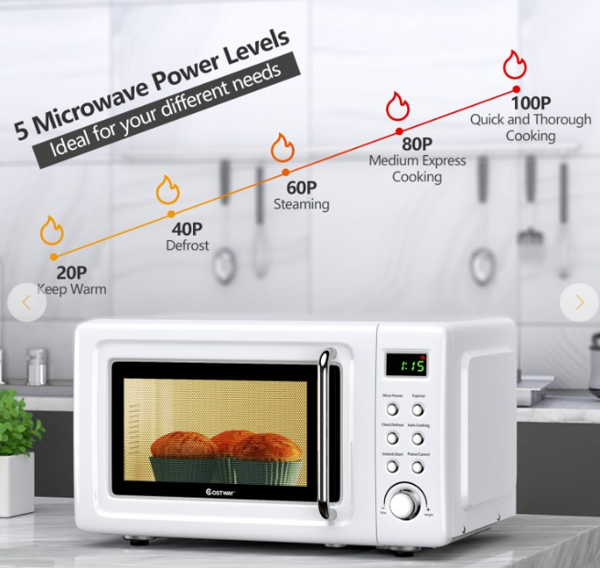 700W Retro Countertop Microwave Oven with 5 Micro Power and Auto Cooking Function