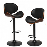 Set of 2 Adjustable Swivel PU Leather Bar Stools with Curved Footrest