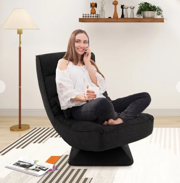 5-Level Adjustable 360° Swivel Floor Chair with Massage Pillow, black