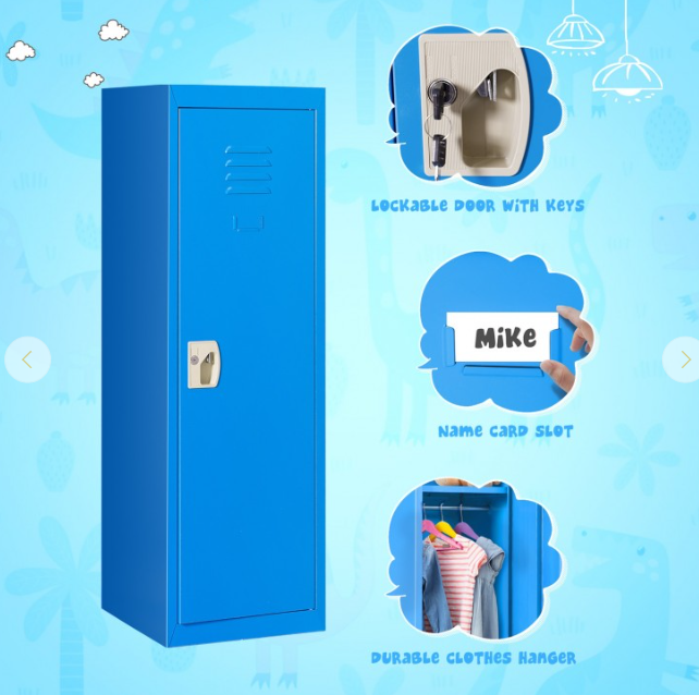 48 Inch Kid Safe Storage Children Single Tier Metal Locker, Scratch & Dent