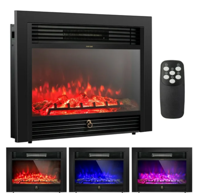 Freestanding  28.5" Fireplace Electric Heater Glass Log Flame (No Remote)