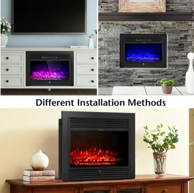 Freestanding  28.5" Fireplace Electric Heater Glass Log Flame (No Remote)