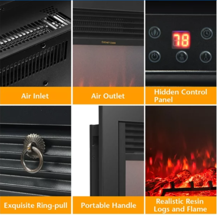 Freestanding  28.5" Fireplace Electric Heater Glass Log Flame (No Remote)