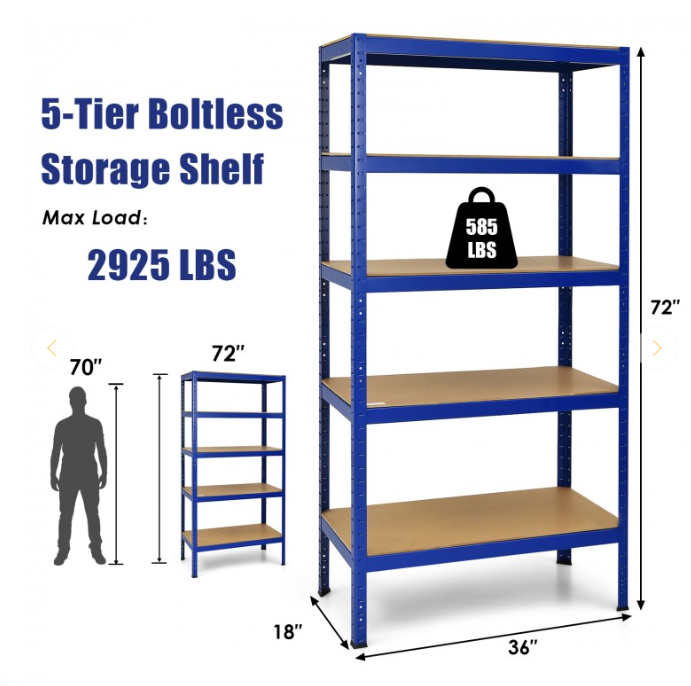 72 Inch Storage Rack with 5 Adjustable Shelves for Books Kitchenware, 1 box, unassembled