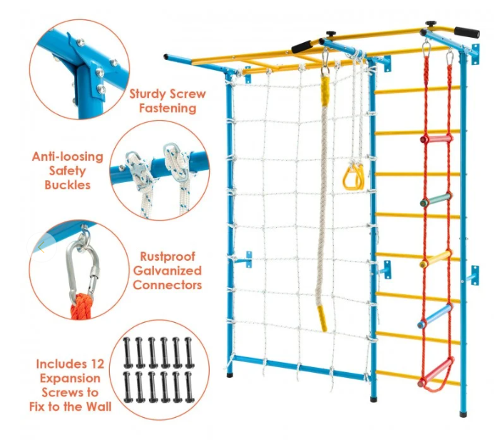 7 In 1 Kids Indoor Gym Playground Swedish Wall Ladder. 1 box, unassembled