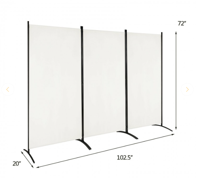 6 Feet 3 Panel Room Divider with Durable Hinges Steel Base, 1 box unassembled