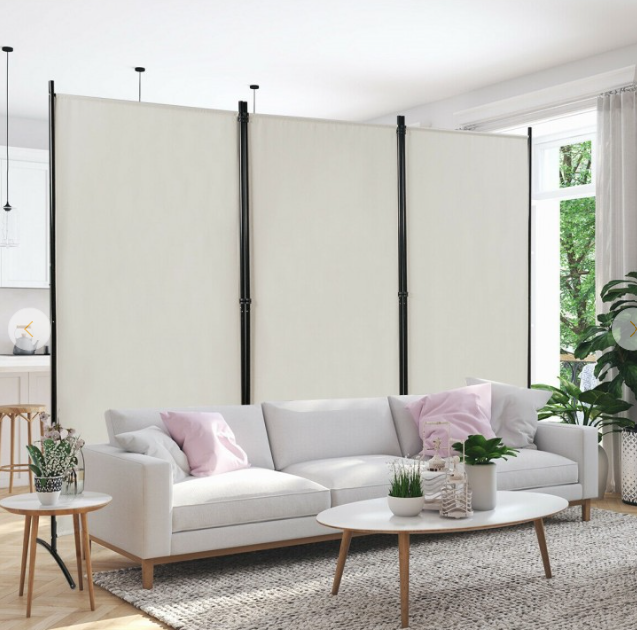 6 Feet 3 Panel Room Divider with Durable Hinges Steel Base, 1 box unassembled