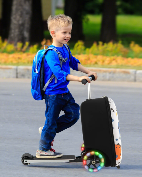 Hardshell Ride-on Suitcase Scooter with LED Flashing Wheels-Black & White