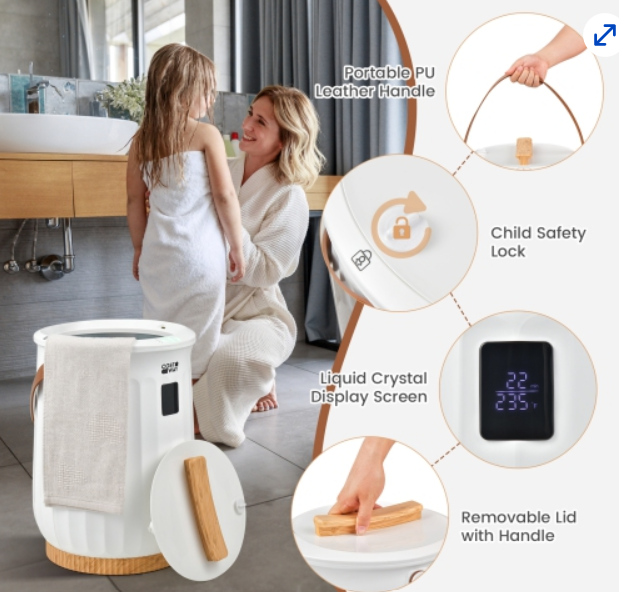 20L Bathroom Towel Warmer Bucket with Fragrance Holder & LCD Display White