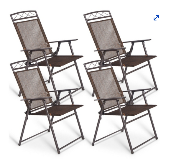 Set of 4 Patio Folding Sling Chairs Steel Textilene Camping Deck Garden Pool