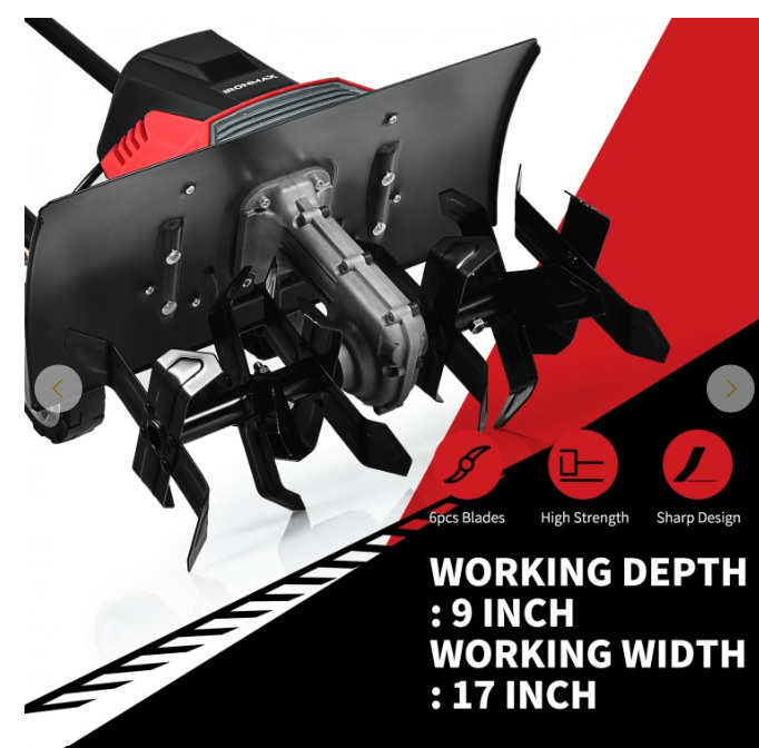 17``Corded Electric Tiller and Cultivator 9-Inch Tilling Depth, very clean customer return