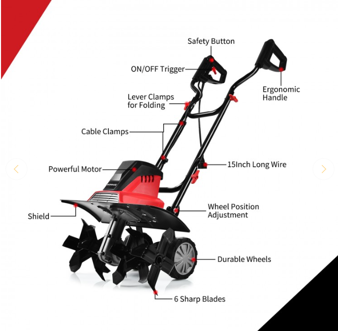 17``Corded Electric Tiller and Cultivator 9-Inch Tilling Depth, very clean customer return