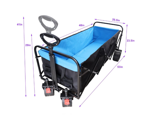 SPECIAL,  52`` Ultra Length Folding Wagon with wide beach wheels, blue