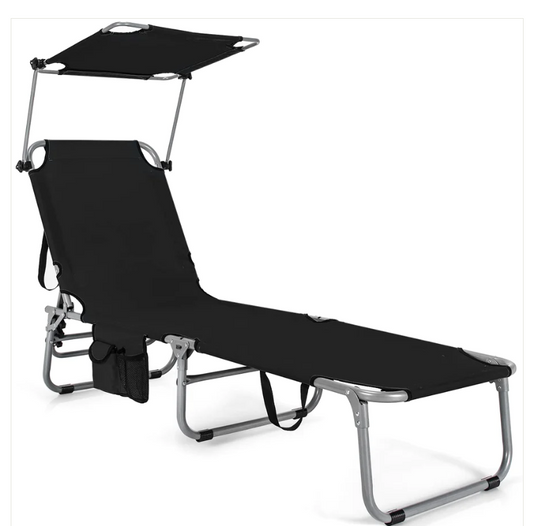 Patio Folding Chaise Lounge Chair Outdoor Portable Reclining Lounger Beach Black
