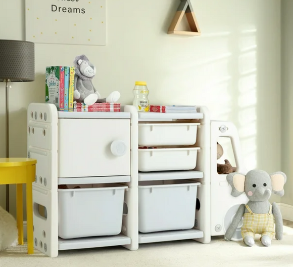 Kids Toy Storage Organizer Toddler Playroom Furniture w/ Plastic Bins Cabinet, fully assembled