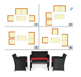 4PCS Patio Rattan Furniture Conversation Set, 1 box unassembled