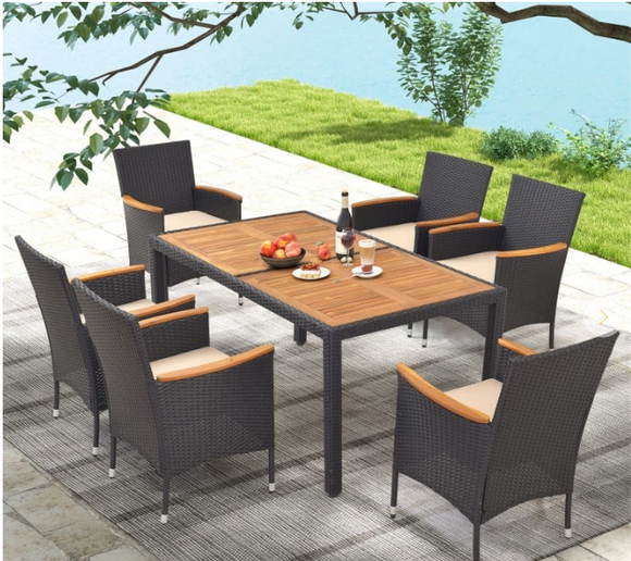 7 Piece Wentworth Patio Rattan Dining Set assembled