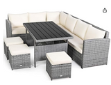 7 Pieces Outdoor Wicker Sectional Sofa Set with Dining Table, fully assembled