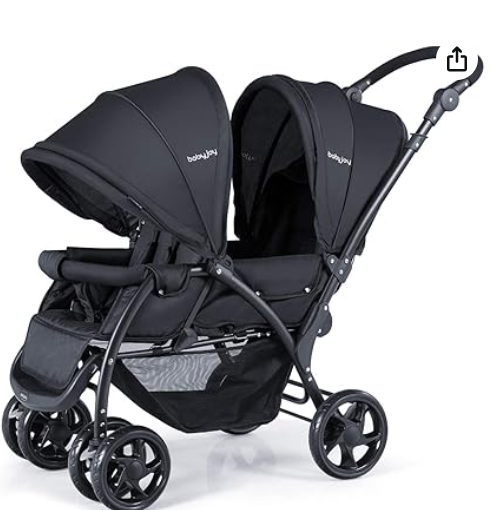 Double stroller, foldable, adjustable back rest, black, Fully Assembled