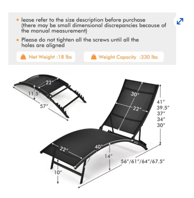 2 PCS SET,  Patio Folding Chaise Lounge, adjustable Stackable,  Black