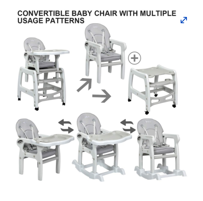 3 in 1 Baby High Chair w/ Adjustable Seat Back and Removable Trays - Grey (Assembled)