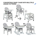 3 in 1 Baby High Chair w/ Adjustable Seat Back and Removable Trays Beige\Grey