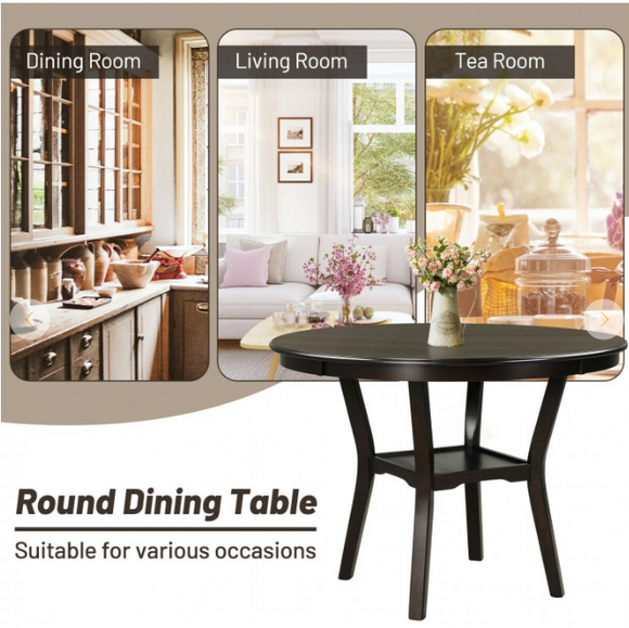 42 Inch Farmhouse 2-Tier Round Dining Table with Storage Shelf, Black, very small mark on top