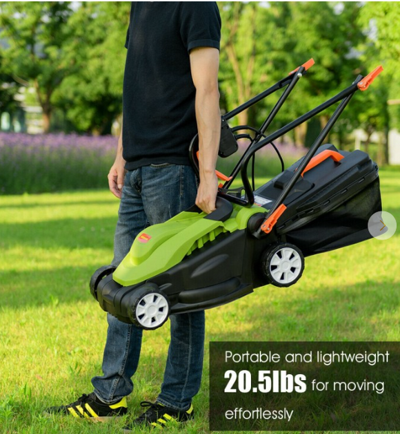 14-Inch 12 Amp Lawn Mower with Folding Handle Electric Push