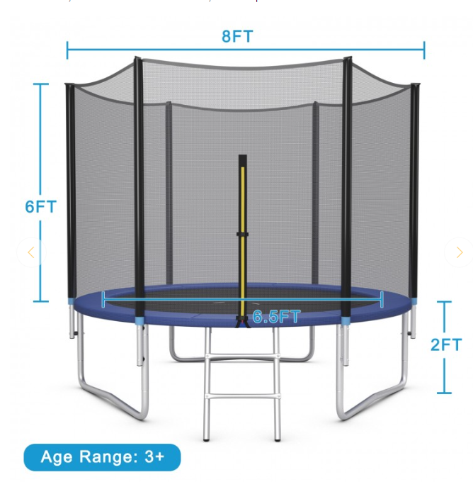8Ft Outdoor Trampoline with Safety Closure Net and Ladder, 2 boxes unassembled