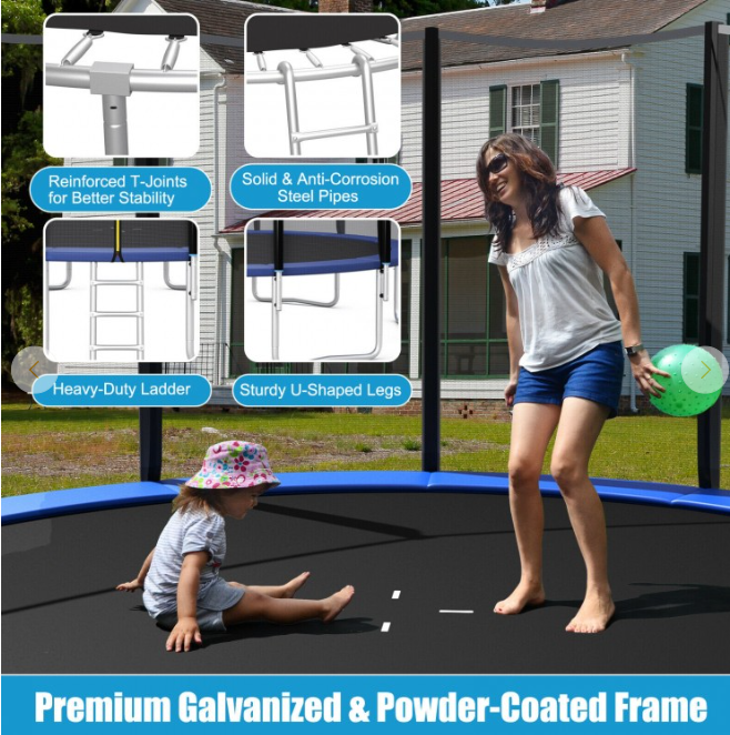 8Ft Outdoor Trampoline with Safety Closure Net and Ladder, 2 boxes unassembled