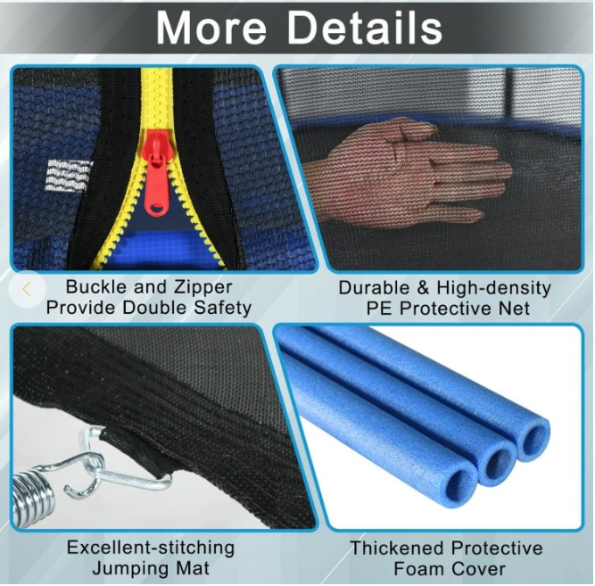8Ft Outdoor Trampoline with Safety Closure Net and Ladder, 2 boxes unassembled