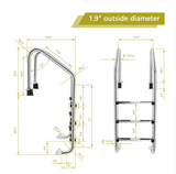 Stainless Steel Swimming Pool Ladder In-Ground 3-Step w/ Anti-Slip Step, unassembled