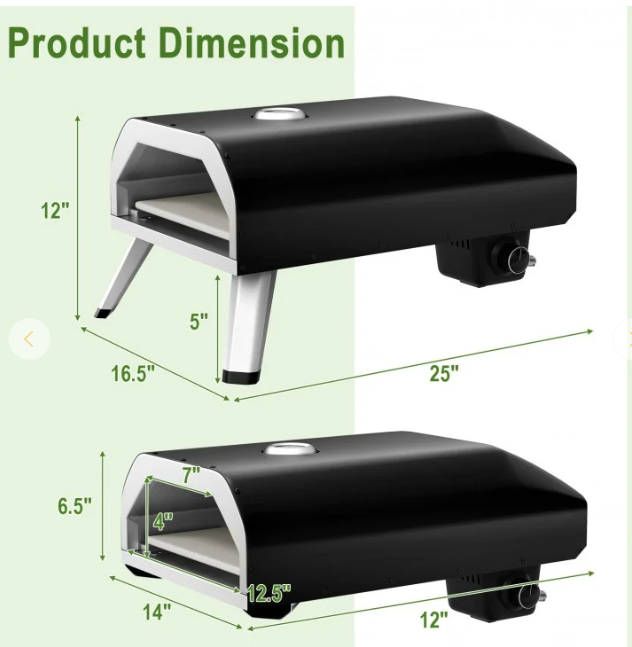 15000 BTU Propane Pizza Oven with Pizza Stone Cutter Peel, 1 box