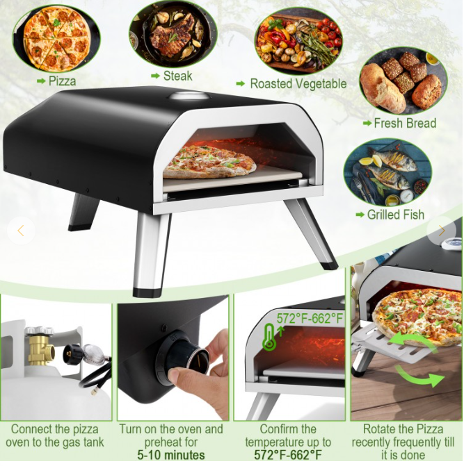 15000 BTU Propane Pizza Oven with Pizza Stone Cutter Peel, 1 box