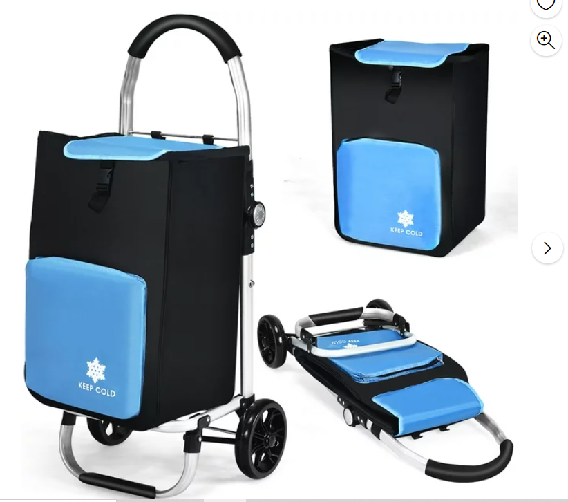 Folding Utility Dolly Shopping Grocery Cart w/ Removable Bag