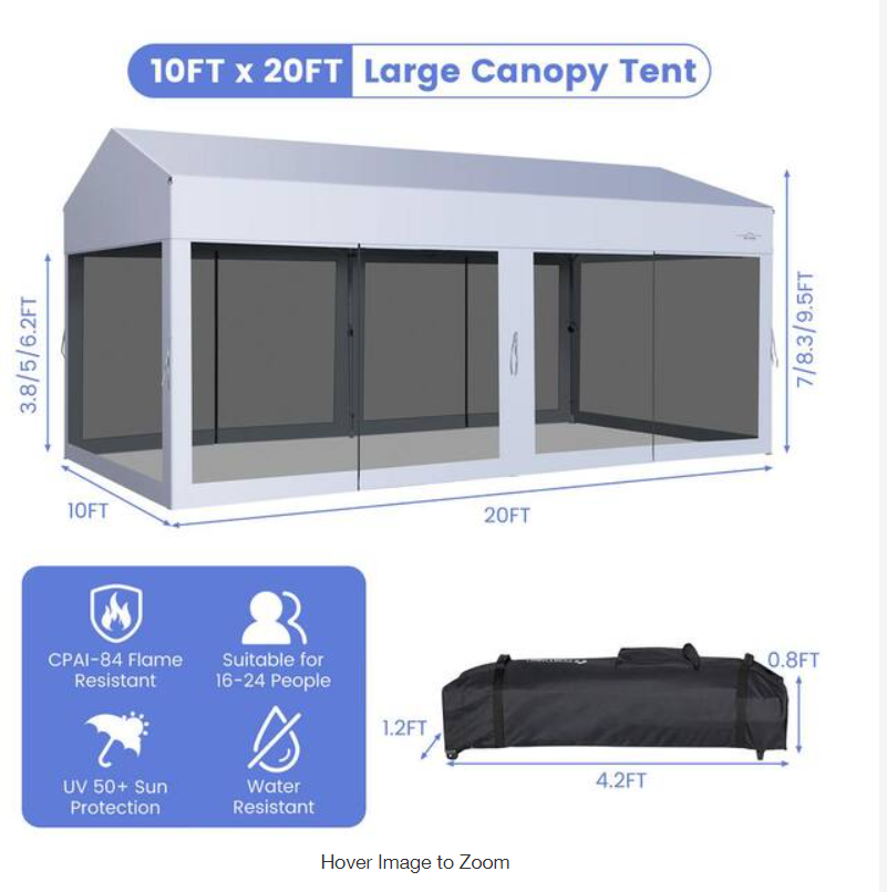 10 x 20 Feet Pop up Canopy Tent with Removable Sidewalls for Party-White