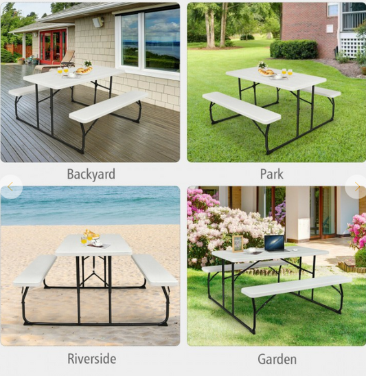 Indoor and Outdoor Folding Picnic Table Bench Set with Wood-like Texture, scratch & dent