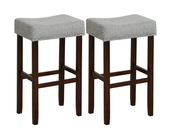 Set of 2 Bar Stools 29.5`` Bar Height Saddle Kitchen Chairs with Wooden Legs Gray