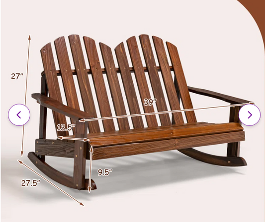 2 Person  Kids, Adirondack Rocking Chair with Slatted seat